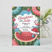 7月のクリスマス プールパーティーフラミンゴ 招待状 (スタンド正面)