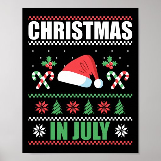 7月のクリスマス メリークリスマス 夏 面白い サンタクロース ポスター (正面)