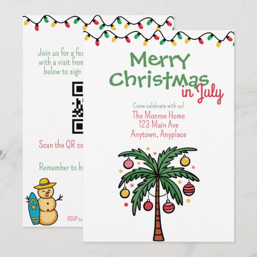 7月のクリスマス 夏のクリスマスパーティー 招待状 (正面/裏面)
