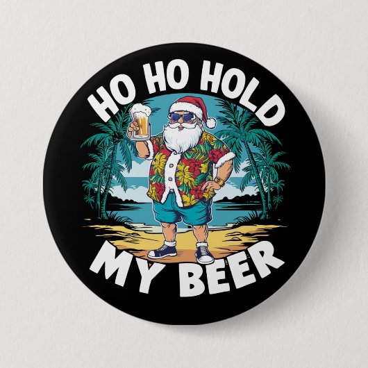 7月のクリスマス 夏のサンタ ビールホルダー 缶バッジ (正面)