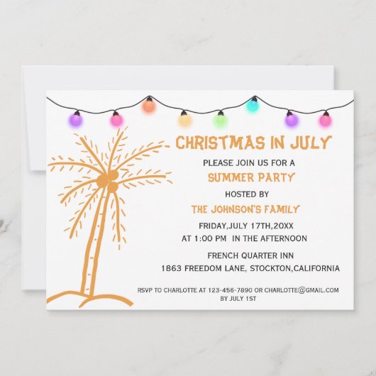 7月のクリスマス 夏のパーティー 招待状 (正面)