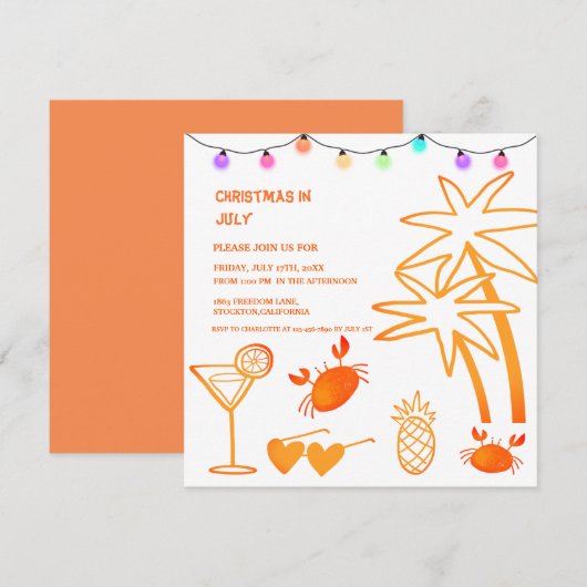 7月のクリスマス 夏のビーチパーティー 招待状 (正面/裏面)