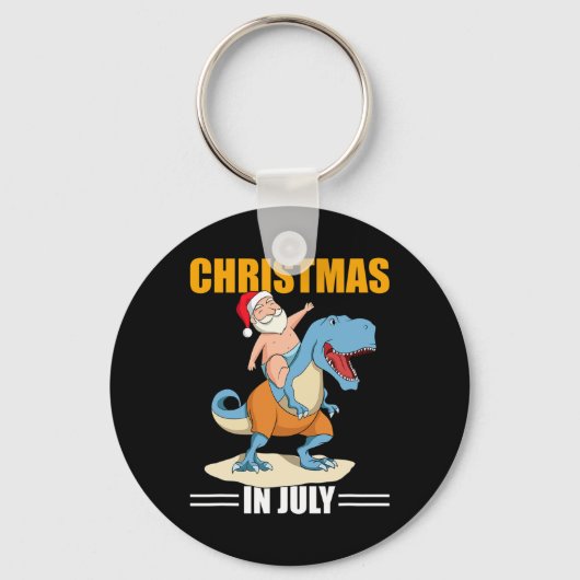 7月のクリスマス 恐竜サンタ 夏のXmas キーホルダー (正面)