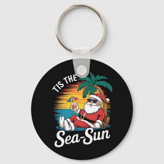 7月のクリスマス、海、太陽、サンタ、ビーチ キーホルダー (正面)