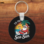 7月のクリスマス、海、太陽、サンタ、ビーチ キーホルダー (正面)