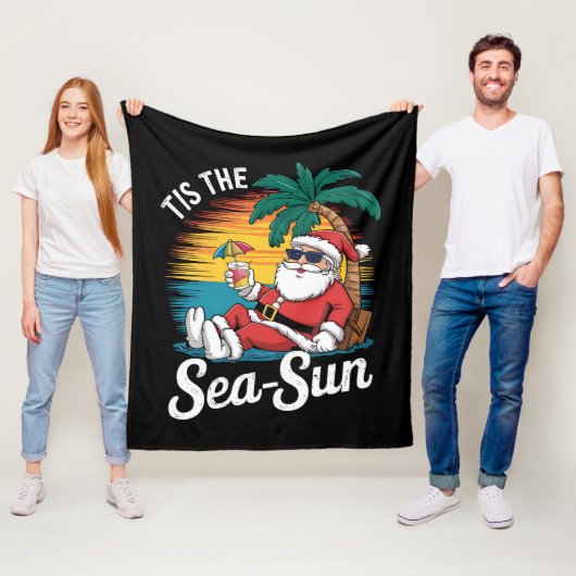 7月のクリスマス、海、太陽、サンタ、ビーチ フリースブランケット (インサイチュ)