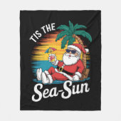 7月のクリスマス、海、太陽、サンタ、ビーチ フリースブランケット (正面)