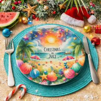 7月のクリスマス 熱帯ビーチの雰囲気 ペーパープレート