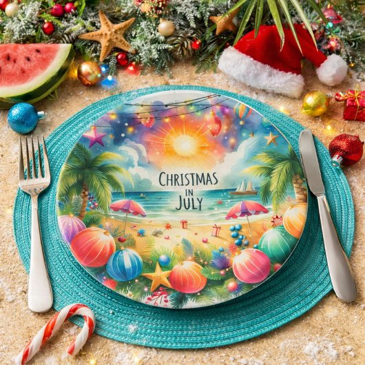 7月のクリスマス 熱帯ビーチの雰囲気 ペーパープレート