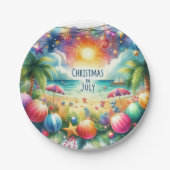 7月のクリスマス 熱帯ビーチの雰囲気 ペーパープレート (正面)