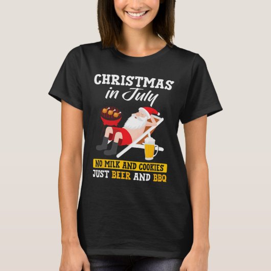 7月のクリスマス - 牛乳とクッキーではなくビール Tシャツ (正面)