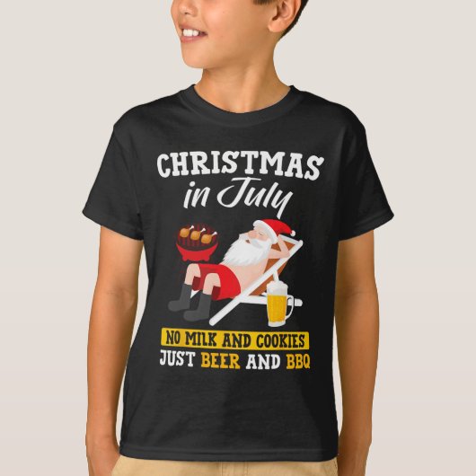 7月のクリスマス - 牛乳とクッキーはなし ビールだけ Tシャツ (正面)