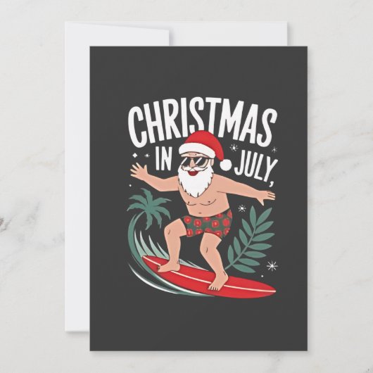 7月のクリスマス 面白い クリスマス サンタ ビーチ 招待状 (正面)