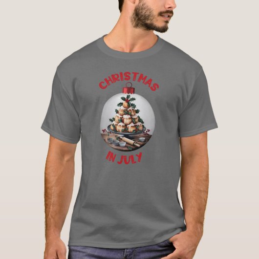 7月のクリスマス、飾りボール入りシュークリーム Tシャツ (正面)