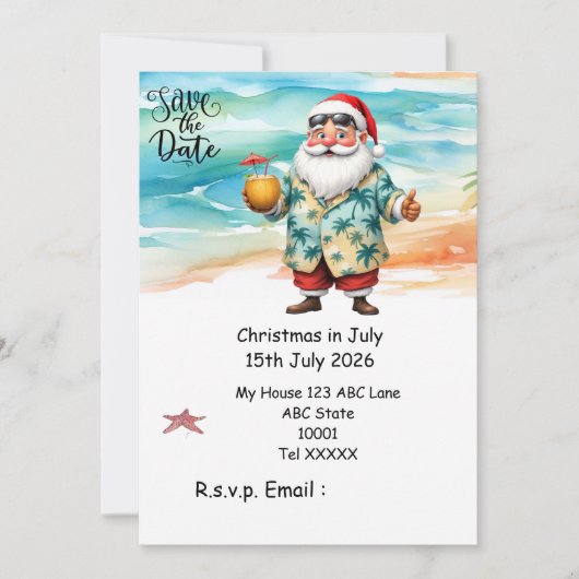 7月のクリスマス SANTA CLAUS 日程を保存 招待状 (正面)