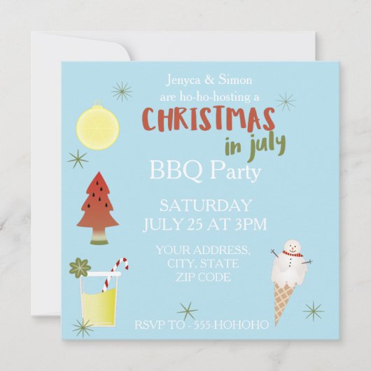 7月のクリスマスBBQパーティースカスタムクエア招待状 招待状 (正面)