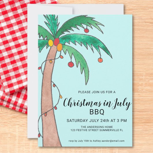 7月のクリスマスBBQパームツリー 招待状