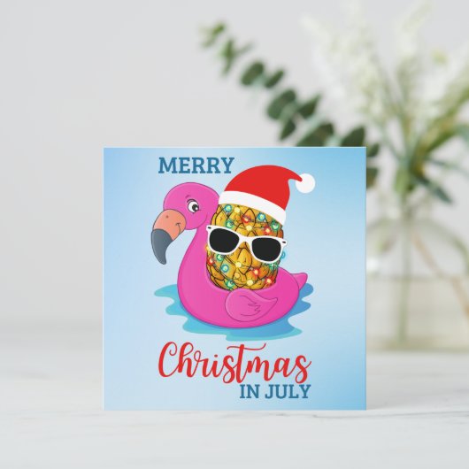 7月のクリスマスPineapple Santas Hat Flamingo Ho カード (スタンド正面)