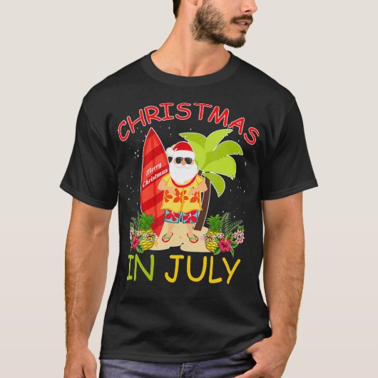 7月のクリスマスSantaハワイアンサーフィンSummer S Tシャツ (正面)