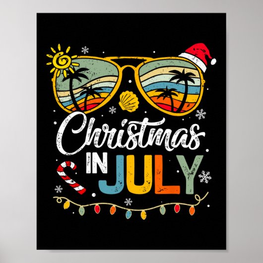 7月のクリスマスSanta Hat Sunglasses Summer Vaca ポスター (正面)