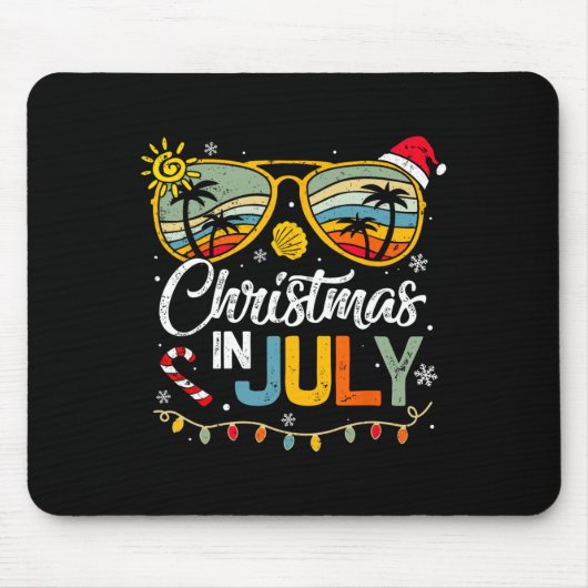 7月のクリスマスSanta Hat Sunglasses Summer Vaca マウスパッド (正面)