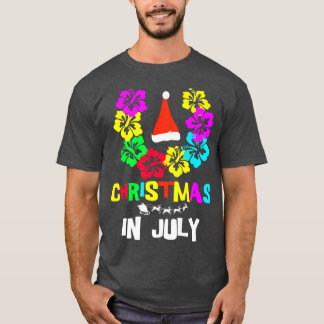 7月のクリスマスSanta Hat Sunglasses Summer Vaca Tシャツ