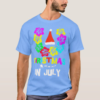 7月のクリスマスSanta Hat Sunglasses Summer Vaca Tシャツ
