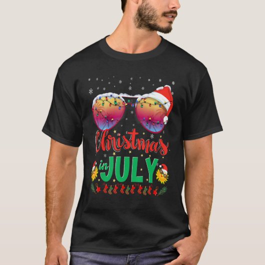 7月のクリスマスSanta Hat Sunglasses Summer Vaca Tシャツ (正面)