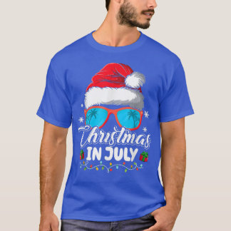 7月のクリスマスSanta Hat Sunglasses Summer Vaca Tシャツ