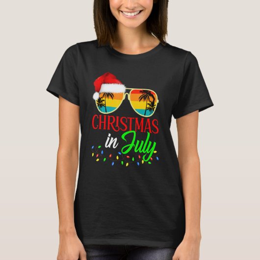 7月のクリスマスSanta Hat Sunglasses Summer Vaca Tシャツ (正面)