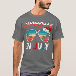 7月のクリスマスSanta Hat Sunglasses USA国旗Su Tシャツ