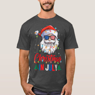 7月のクリスマスSanta Hat Sunglasses Usa Flag Su Tシャツ