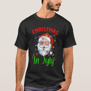 7月のクリスマスSanta Hat Sunglasses Usa Flag Su Tシャツ