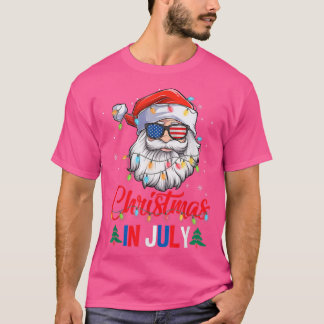 7月のクリスマスSanta Hat Sunglasses Usa Flag Su Tシャツ