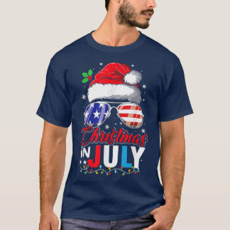7月のクリスマスSanta Hat USA国旗のサングラス Tシャツ