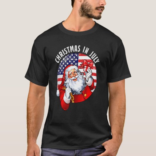 7月のクリスマスSanta Hat Usa国旗の夏のパーティー Tシャツ (正面)