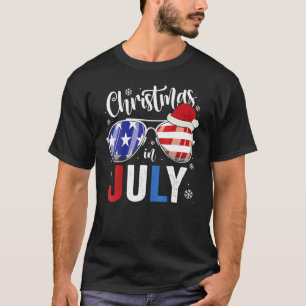 7月のクリスマスSanta Hat Usa国旗Sunglasses Su Tシャツ