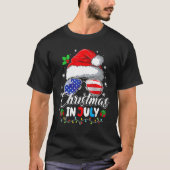 7月のクリスマスSanta Hat Usa国旗Sunglasses Su Tシャツ (正面)