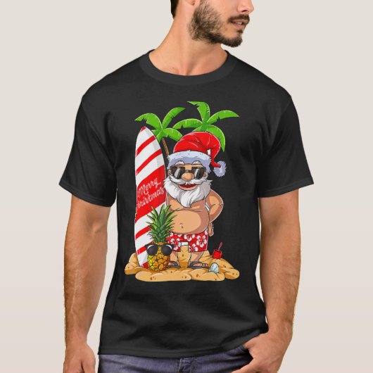 7月のクリスマスSanta Hawaiiサーフィン Tシャツ (正面)