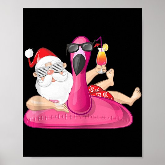 7月のクリスマスSanta Hawaii Flamingo Summer Vac ポスター (正面)