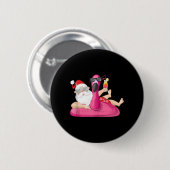 7月のクリスマスSanta Hawaii Flamingo Summer Vac 缶バッジ (正面&裏面)