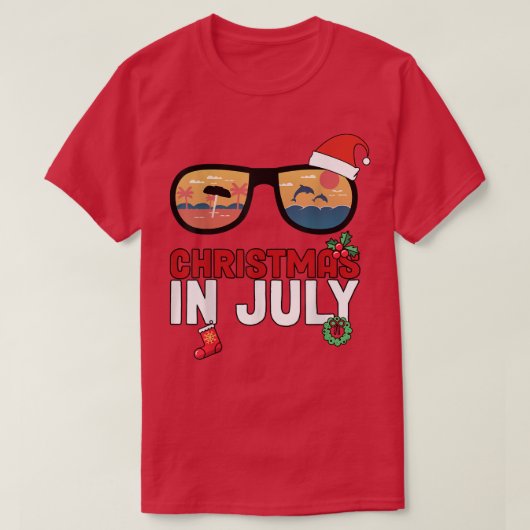 7月のクリスマスSanta Hawaii Sunglasses Summer V Tシャツ (デザイン正面)