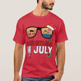 7月のクリスマスSanta Hawaii Sunglasses Summer V Tシャツ