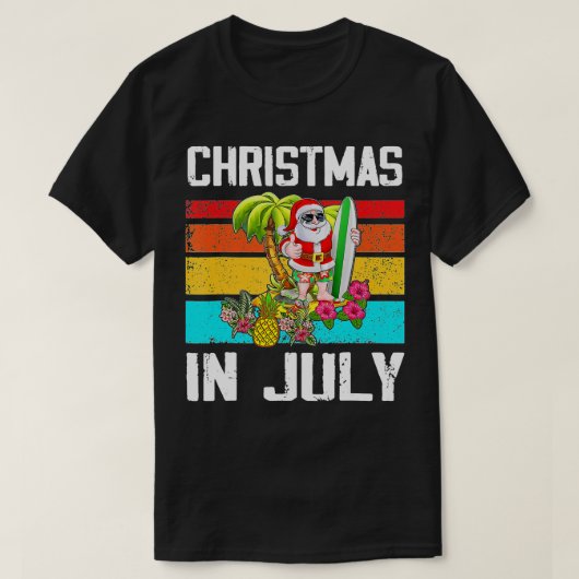 7月のクリスマスSanta Surfer Hawaii Summer Vacat Tシャツ (デザイン正面)
