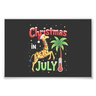 7月のクリスマスTシャツ サンタ キリン ヤシの木 Tシャツ フォトプリント