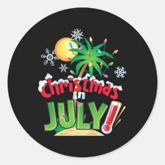 7月のクリスマスTシャツ 楽しいサマービーチバケーション ラウンドシール