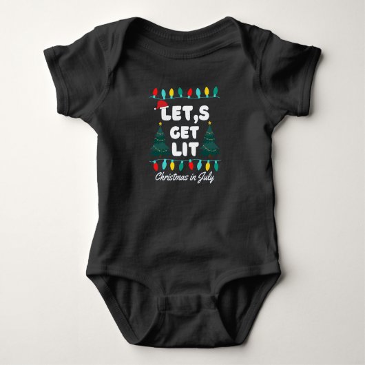7月のクリスマスTシャツ Let's Get Lit ベビーボディスーツ (正面)