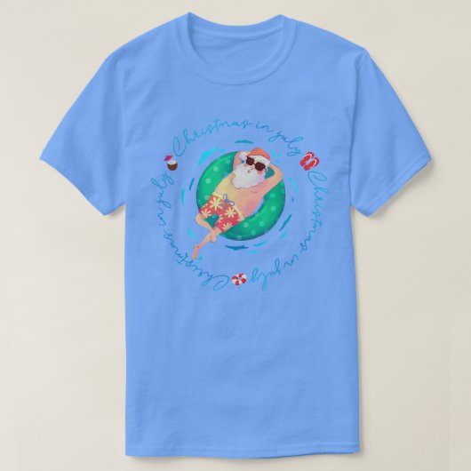 7月のクリスマスTfUnnyサンタサマービーチVacati Tシャツ (デザイン正面)