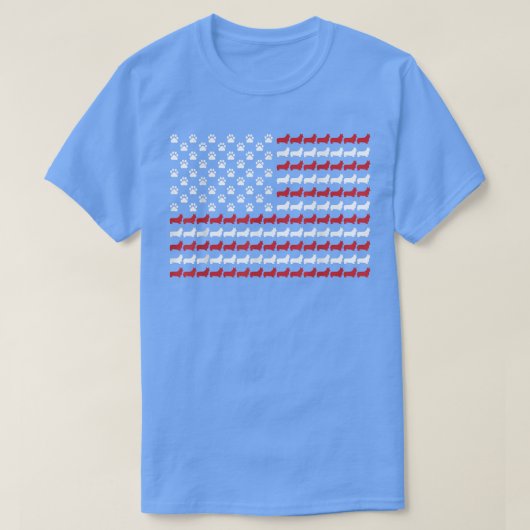 7月のコーギ4th犬のポープリントアメリカ国旗 tシャツ (デザイン正面)
