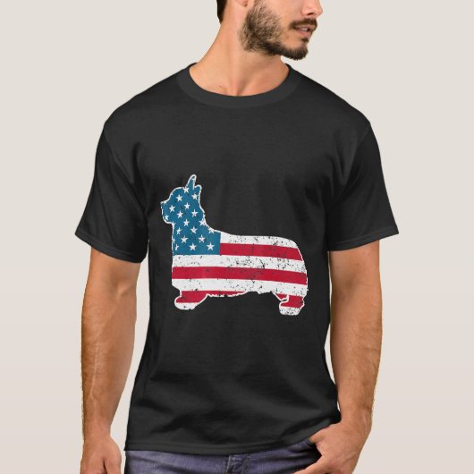 7月のコーギ4th犬男女性米国国旗 tシャツ (正面)